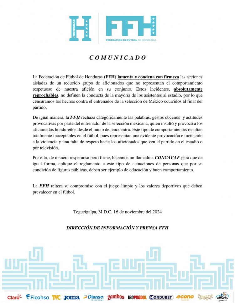 洪都拉斯足協(xié)：我們譴責砸傷墨西哥主帥的行為，但他挑釁在先